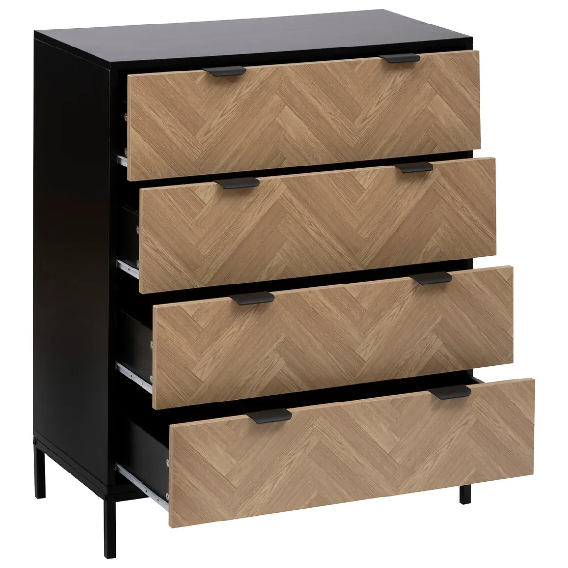 Commode 4 tiroirs, Effet pin naturel et noir