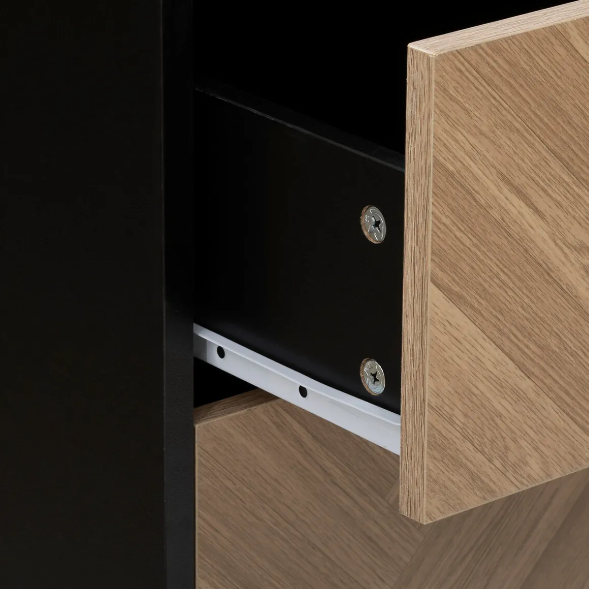 Commode 4 tiroirs, Effet pin naturel et noir