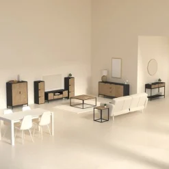 Commode 4 tiroirs, Effet pin naturel et noir