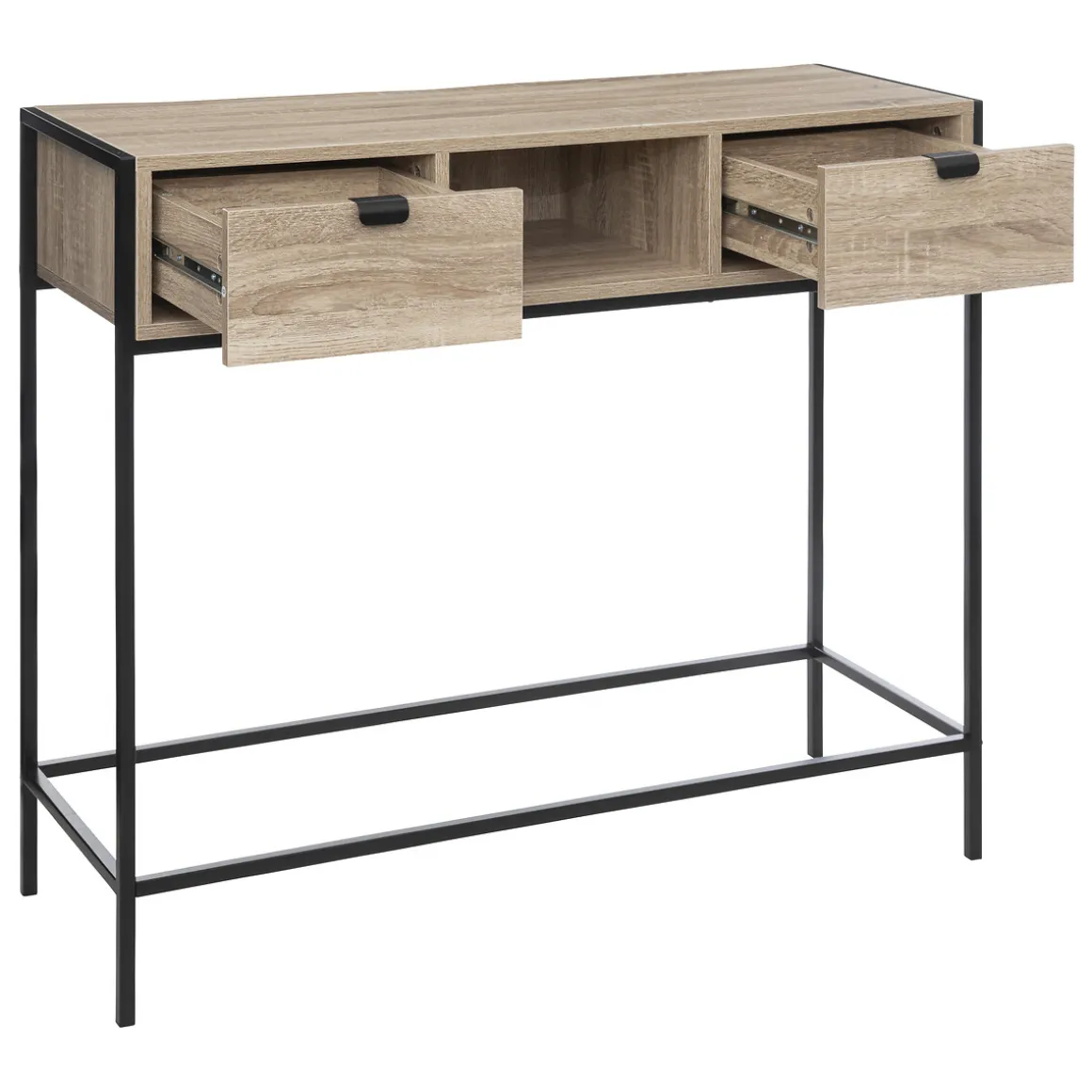 Console 2 tiroirs - Effet bois, Noir