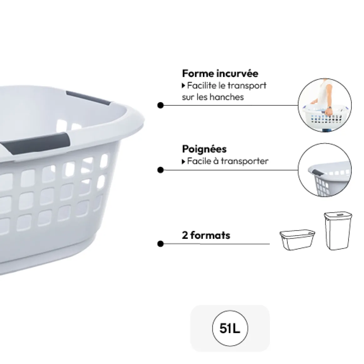 Corbeille à linge 51L, Blanc