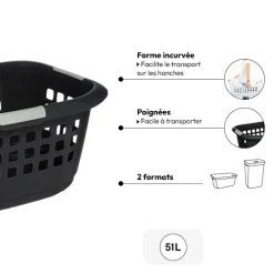 Corbeille à linge 51L, Gris