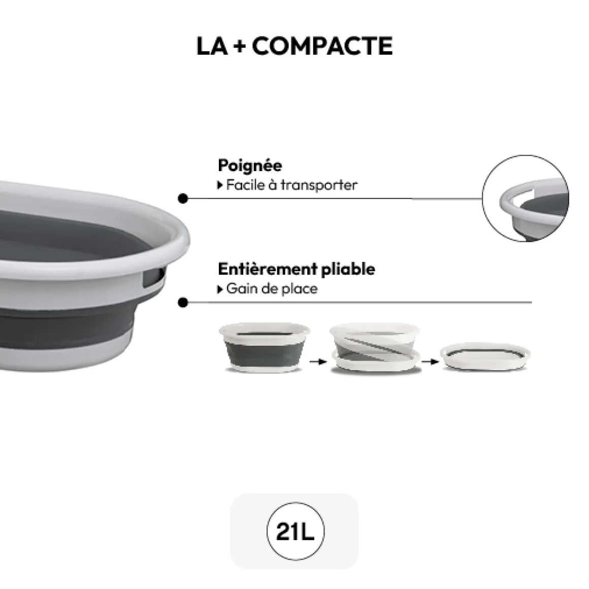 Corbeille à linge pliable 21L - Gris, Blanc