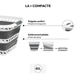 Corbeille à linge pliable 40L - Gris, Blanc