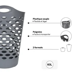 Corbeille à linge souple 60L, Gris