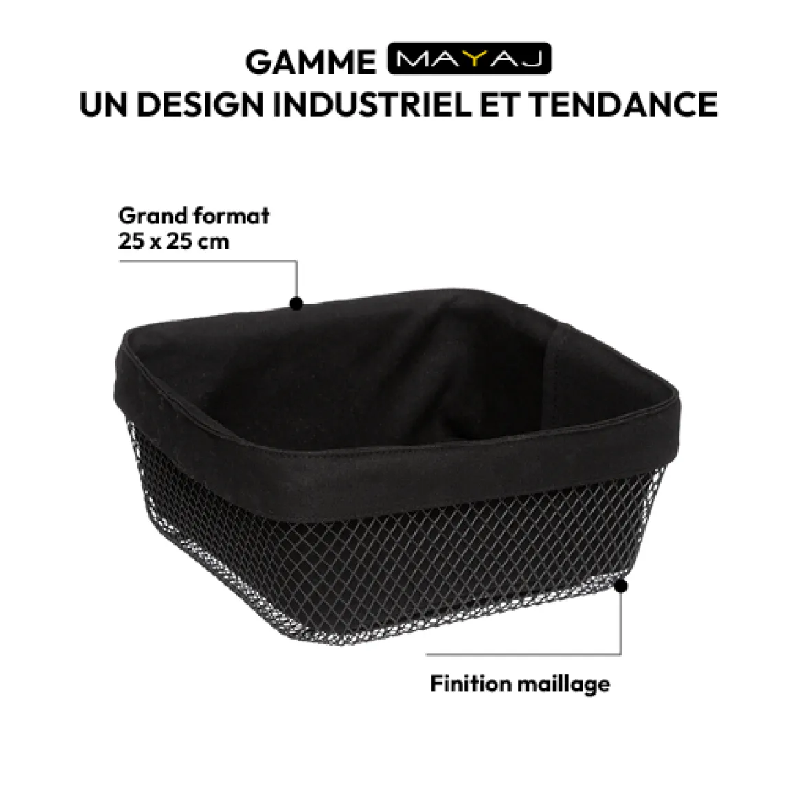 Corbeille à pain métal 24,5 cm, Noir