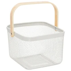 Corbeille carrée, métal, Beige et blanc