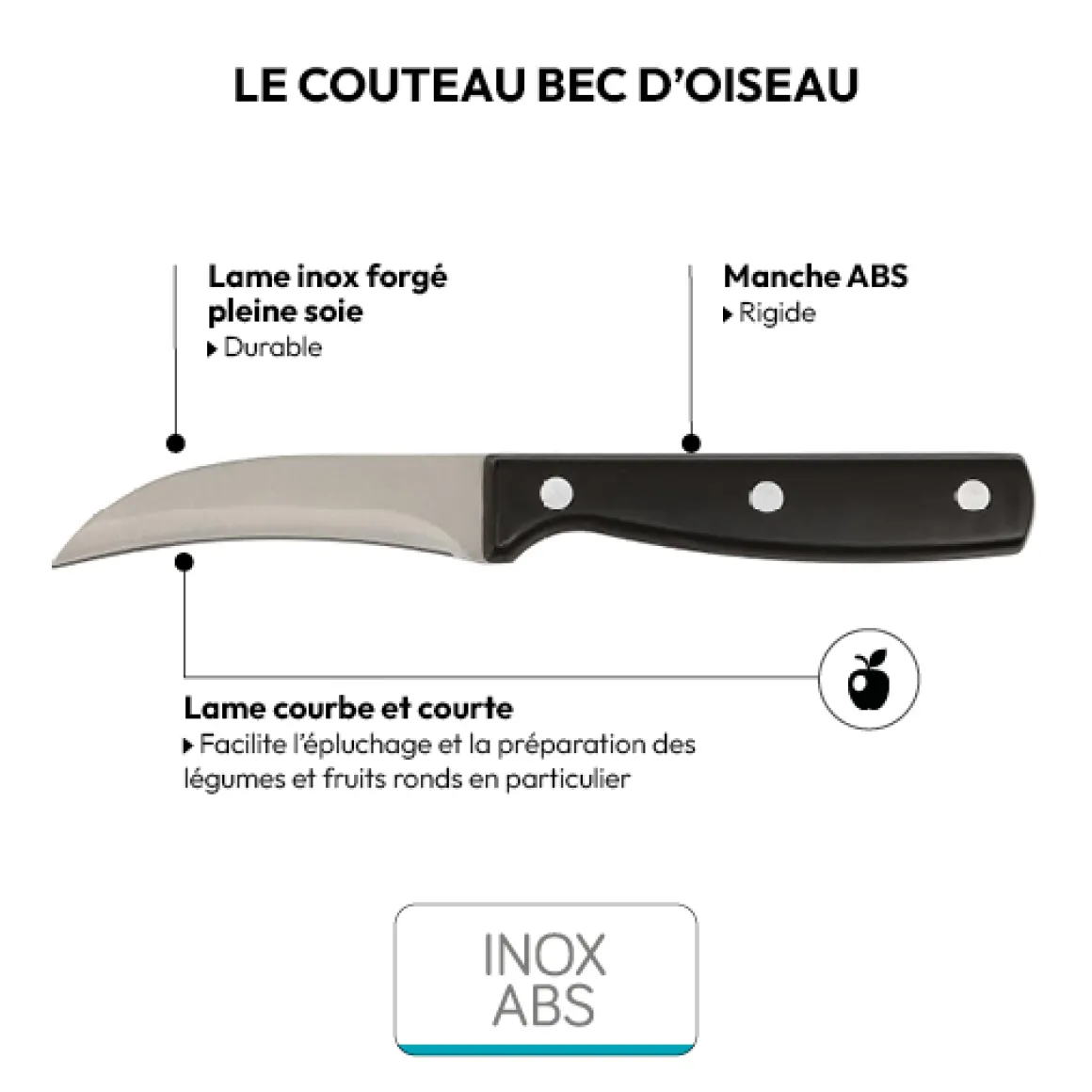 Couteau bec d'oiseau inox - lame 8cm