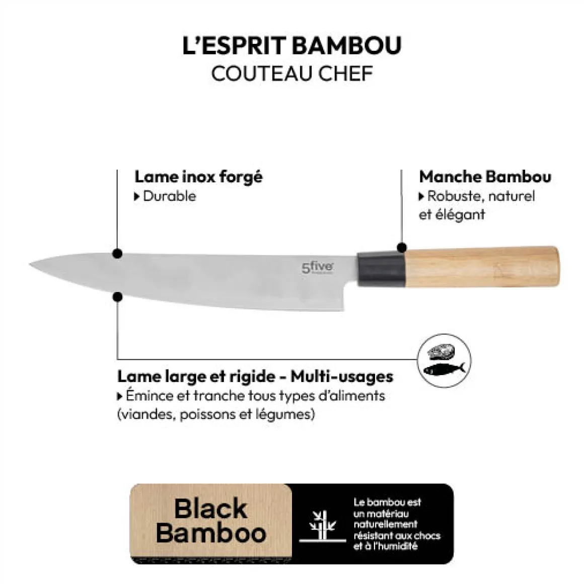 Couteau de chef bambou - lame 8cm