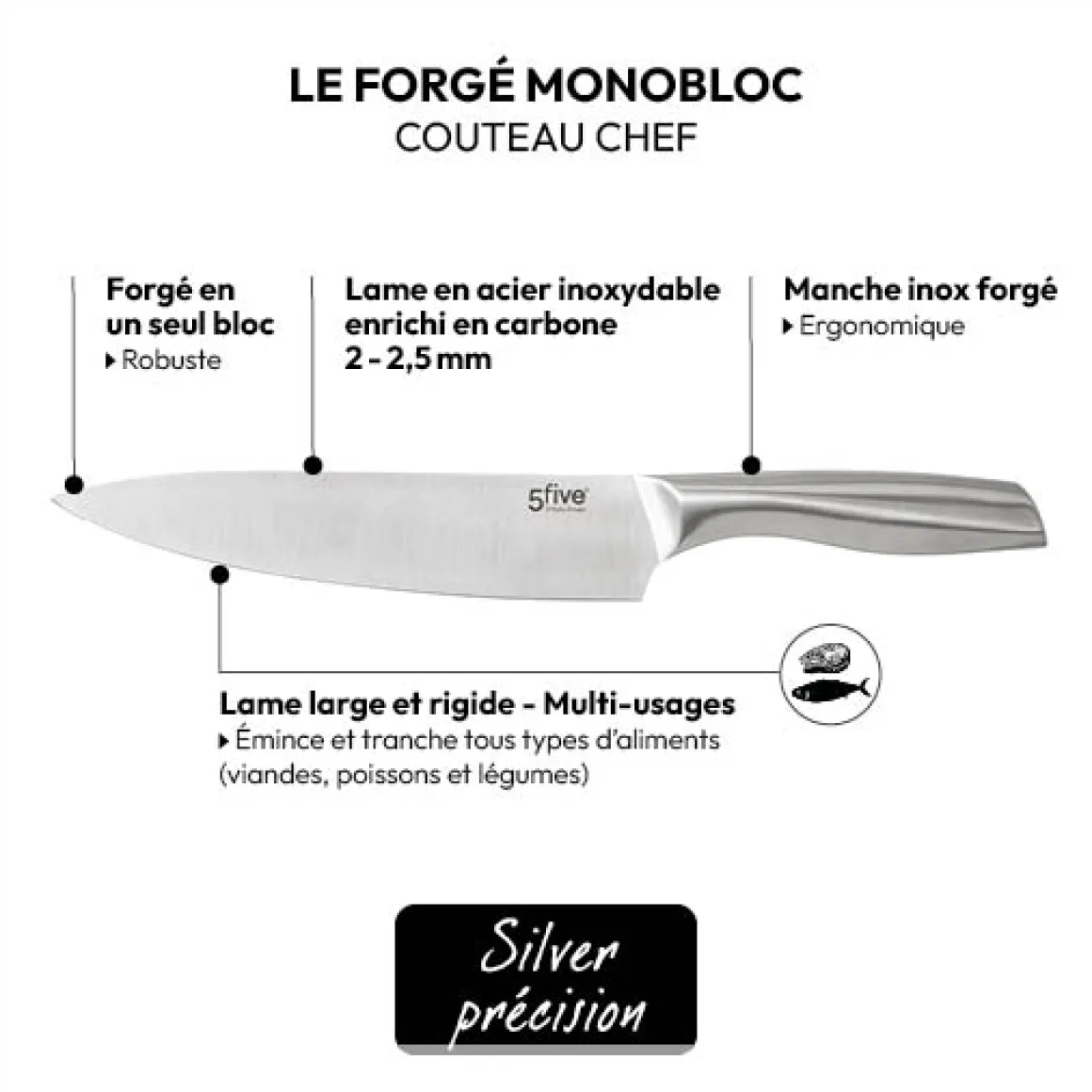 Couteau de chef inox - lame 21cm