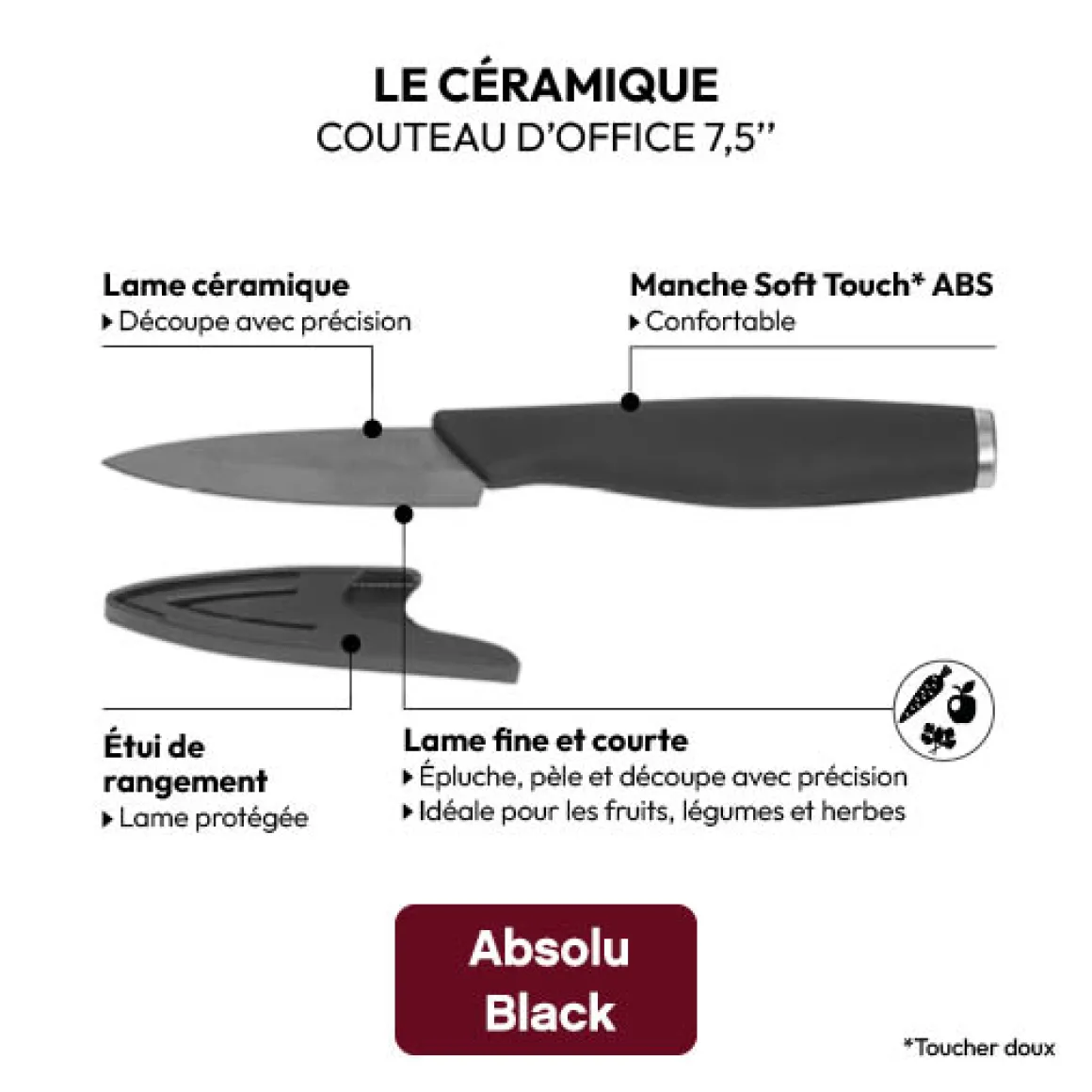 Couteau d'office céramique - lame 7,5cm