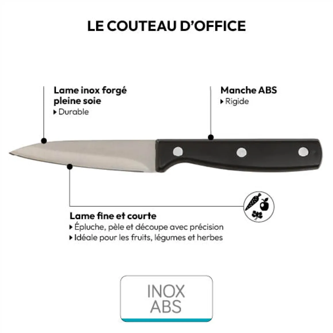 Couteau d'office inox - lame 9cm