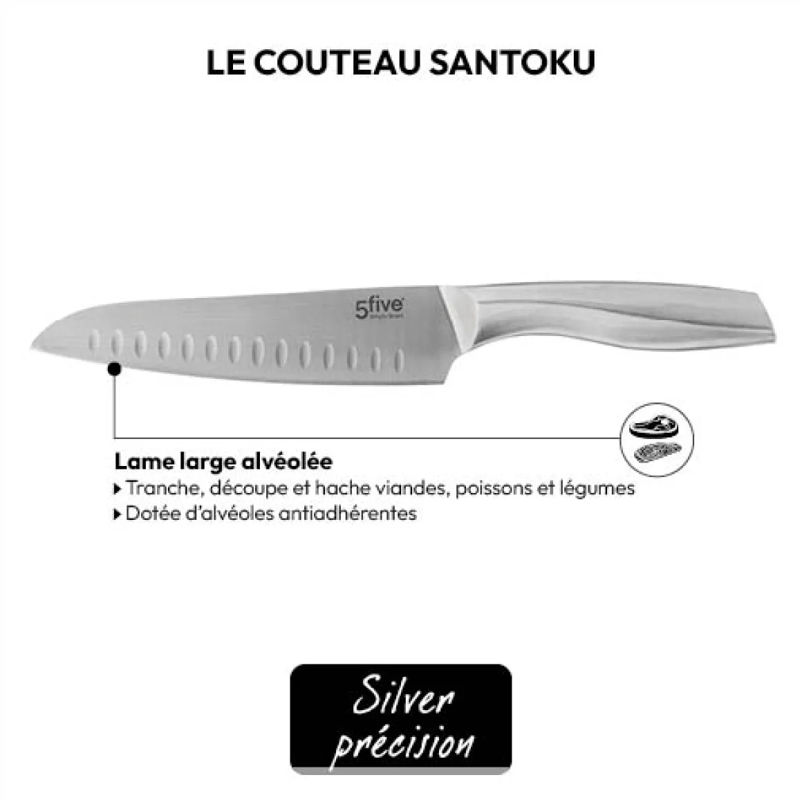 Couteau Santoku inox - lame 18cm