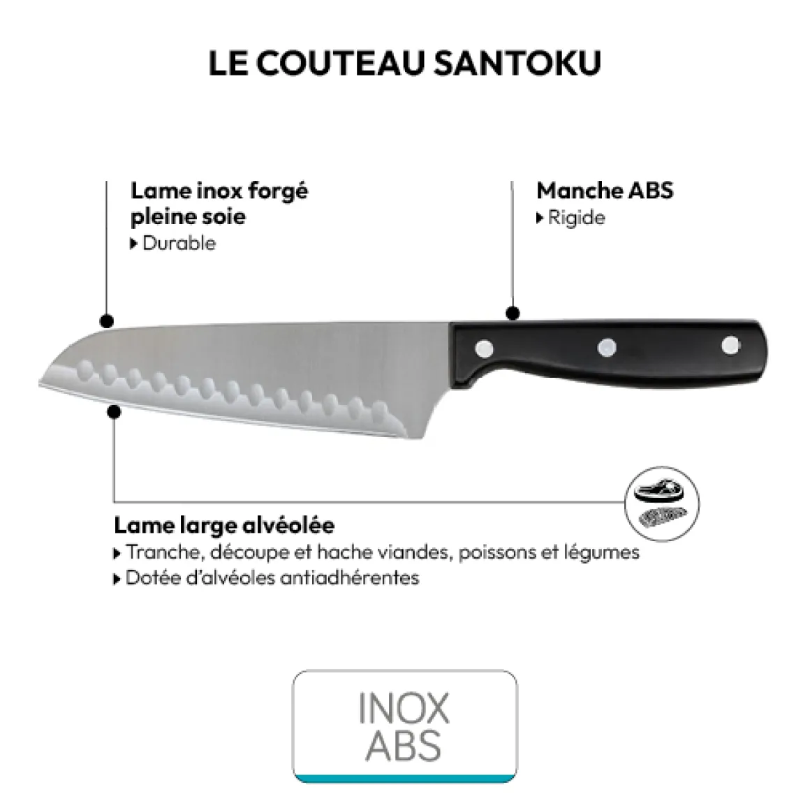 Couteau Santoku inox - lame 17cm