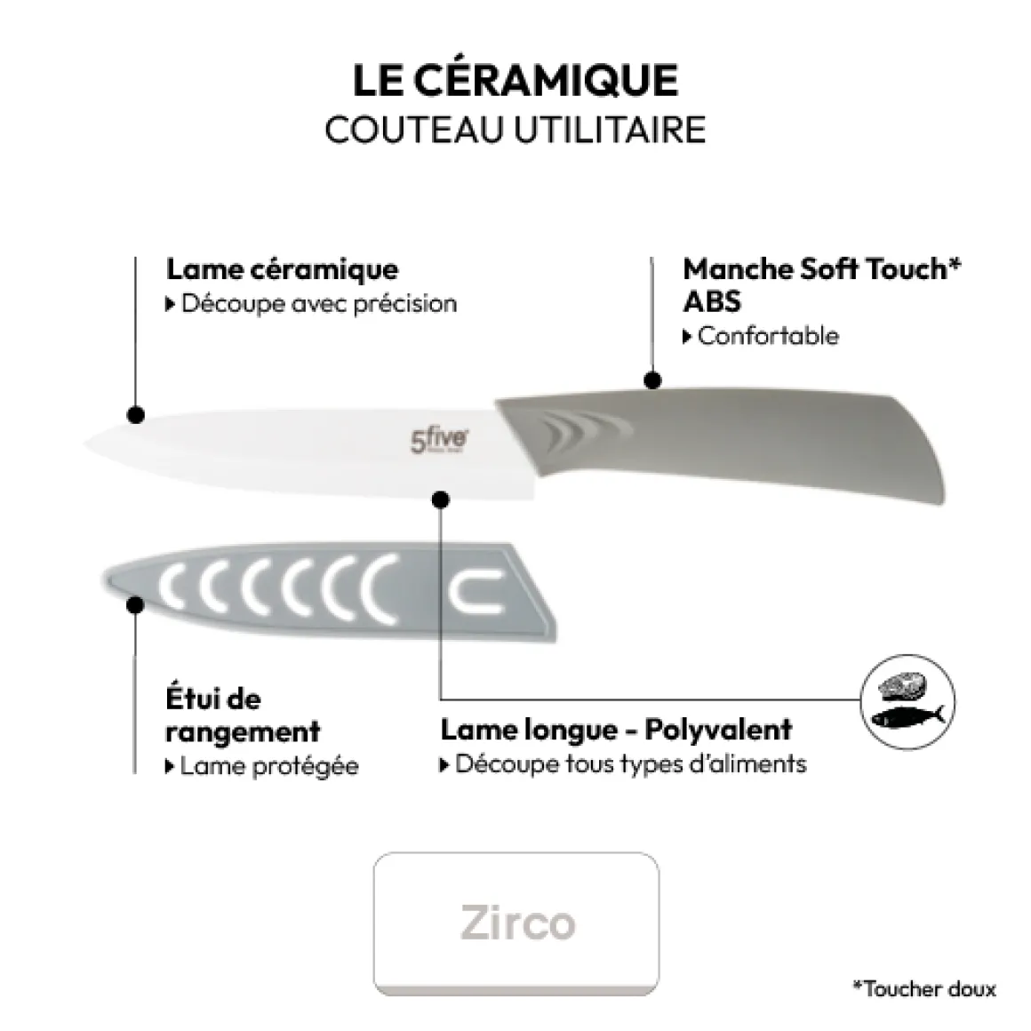 Couteau utilitaire céramique - lame 12,5cm