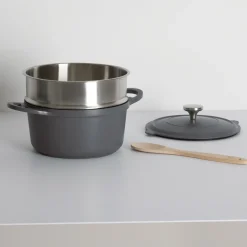 Cuiseur vapeur fonte d'aluminium gris, 24cm