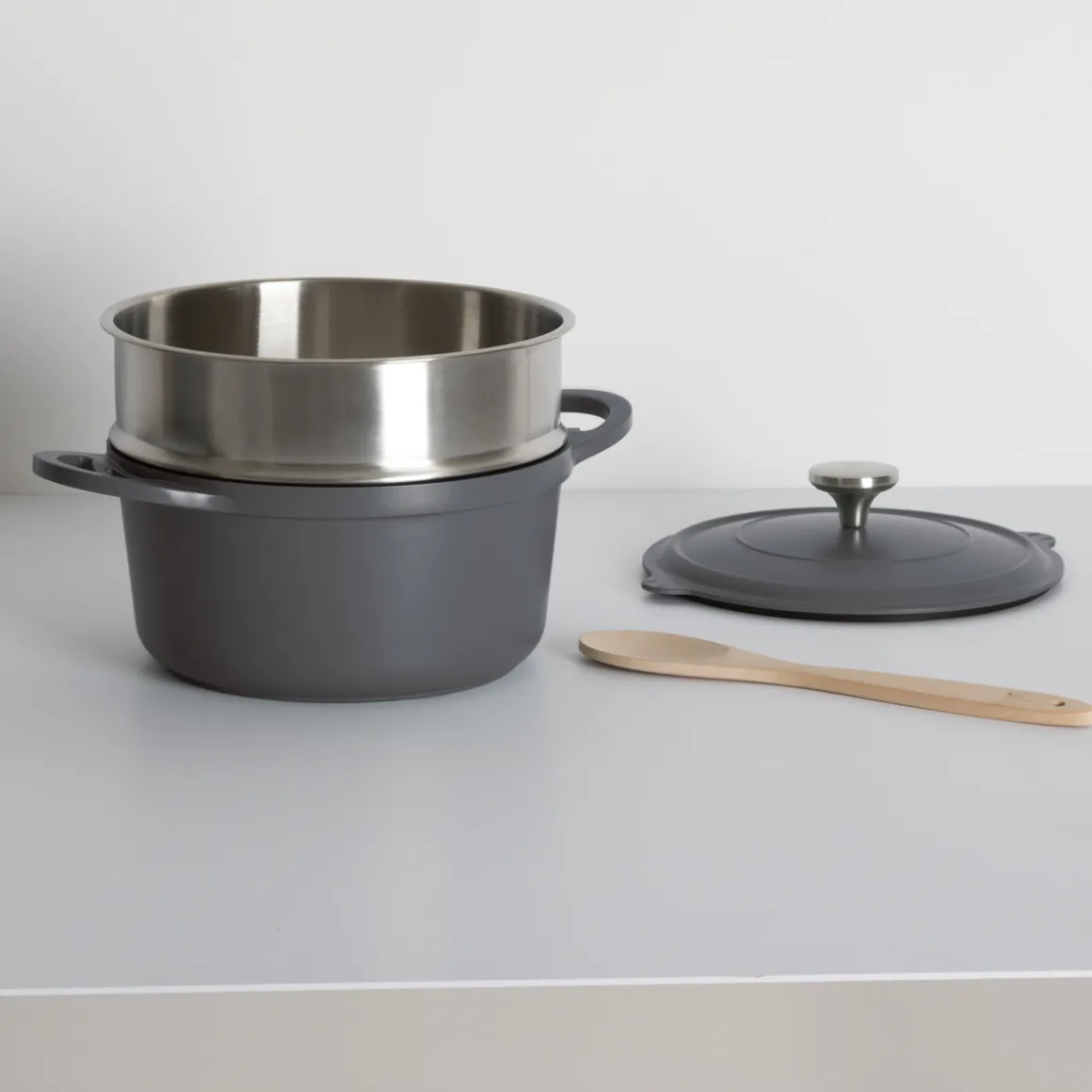 Cuiseur vapeur fonte d'aluminium gris, 24cm