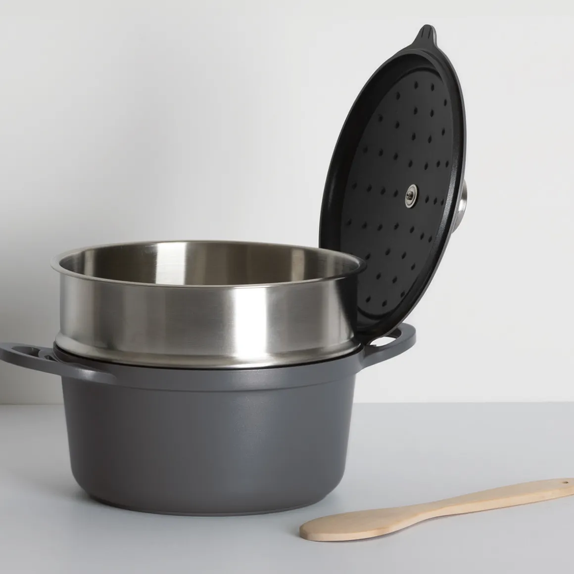 Cuiseur vapeur fonte d'aluminium gris, 24cm