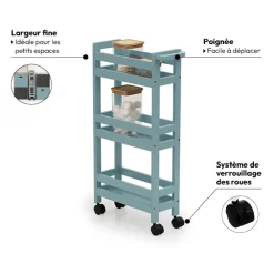 Desserte à roulettes 3 niveaux, Bleu artic