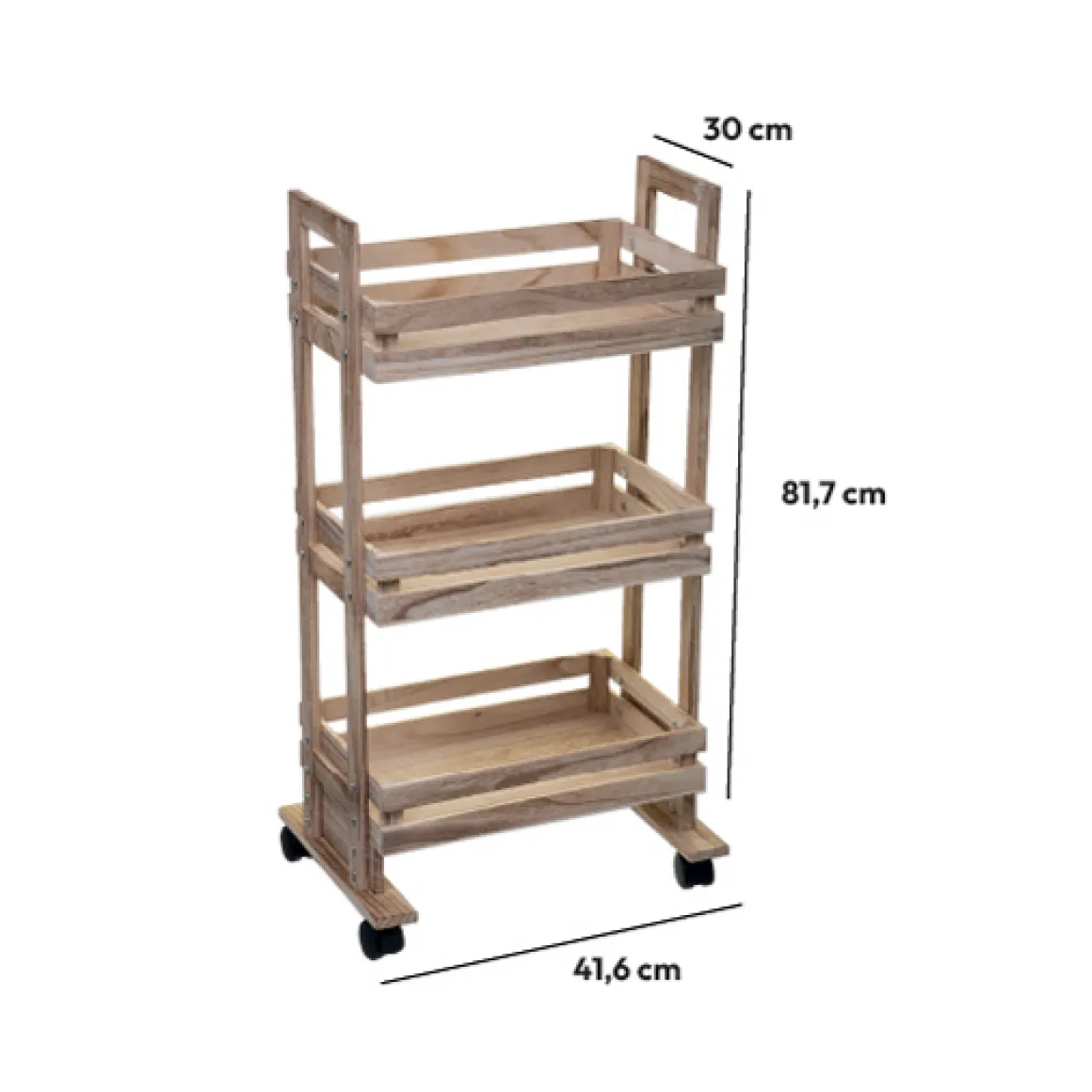 Desserte à roulettes 3 étages en bois