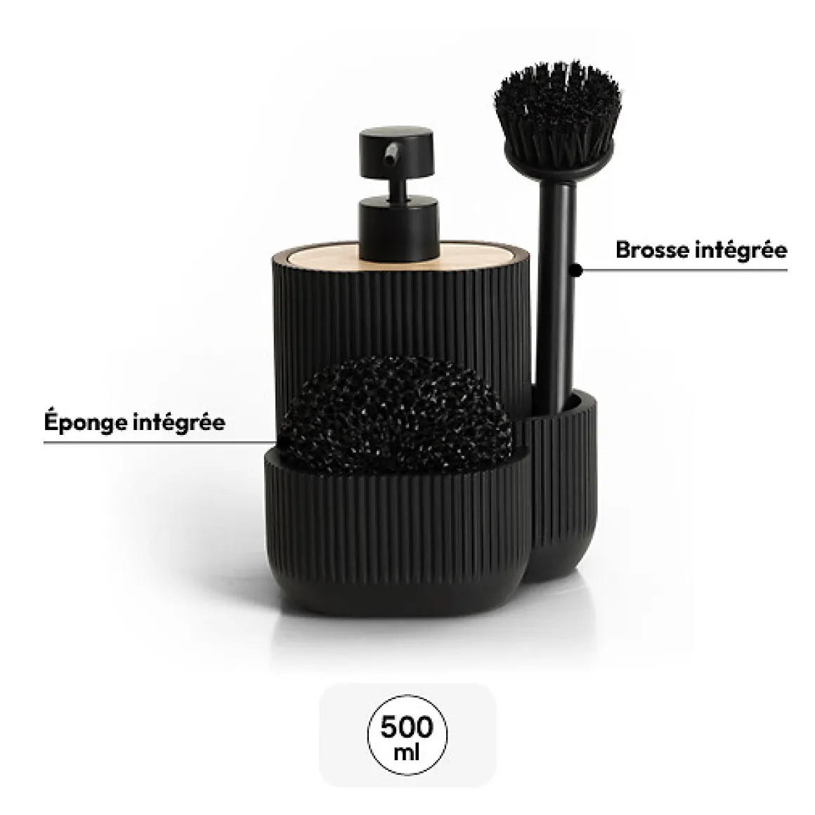Distributeur de savon avec accessoires 500ml, Noir