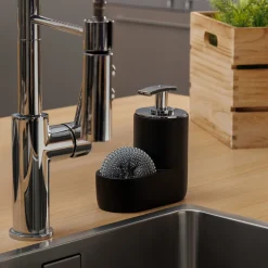 Distributeur de savon avec éponge 300ml, Noir