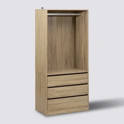 Dressing 3 tiroirs avec penderie, Effet bois