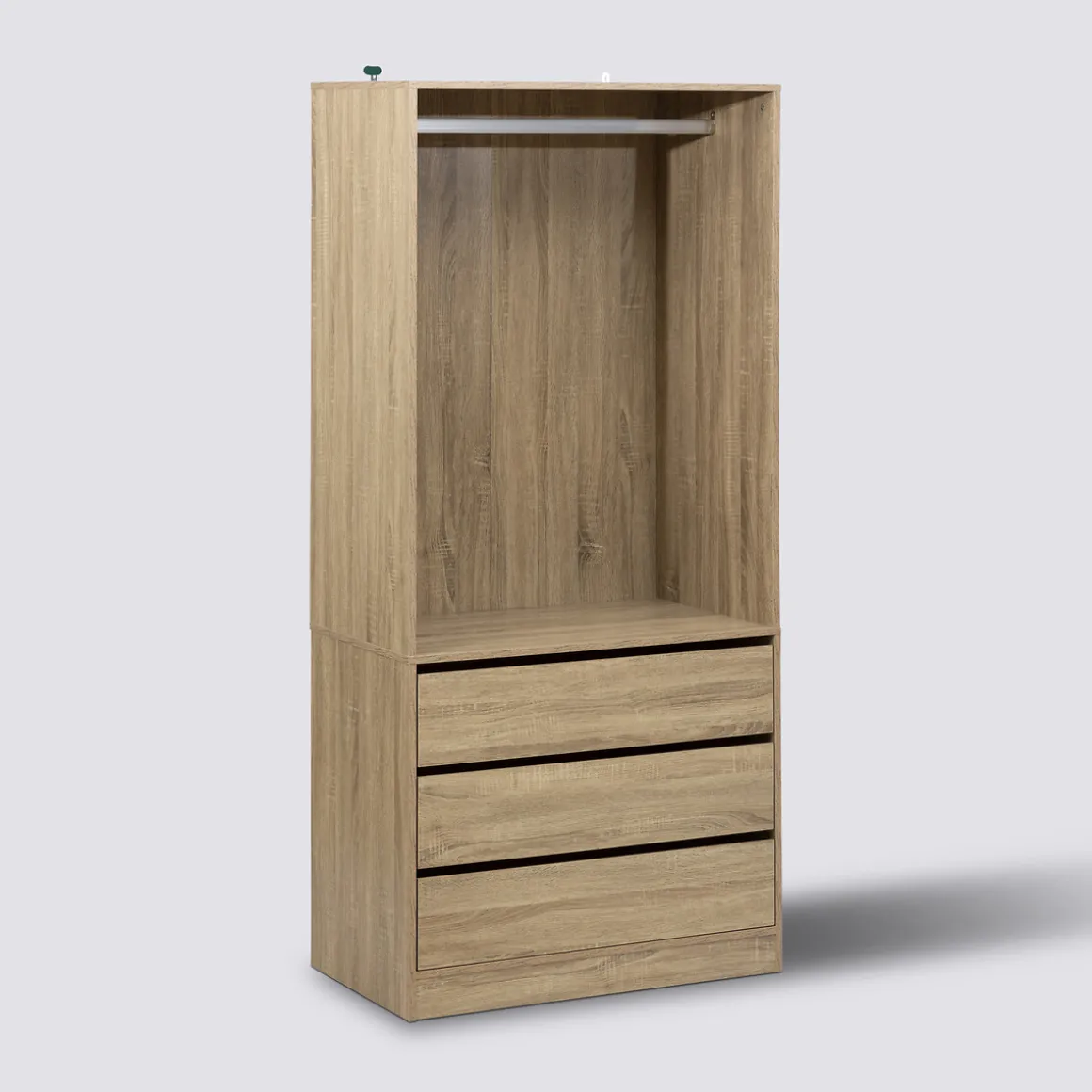 Dressing 3 tiroirs avec penderie, Effet bois