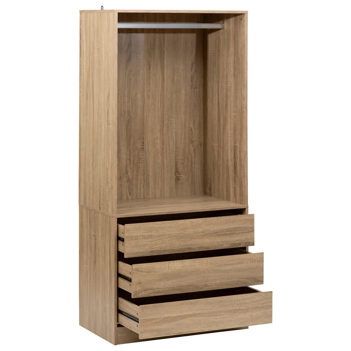 Dressing 3 tiroirs avec penderie, Effet bois