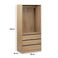 Dressing 3 tiroirs avec penderie, Effet bois
