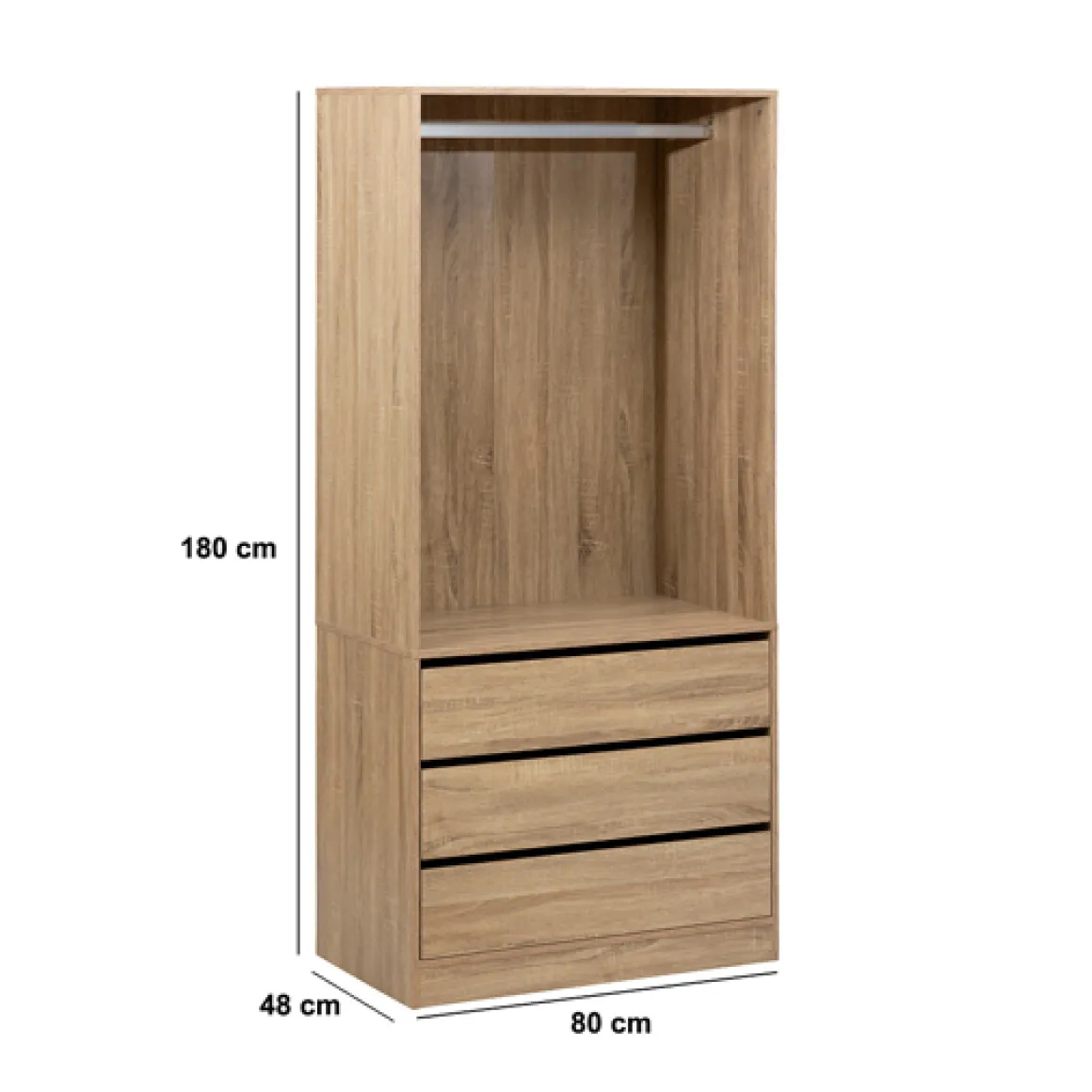 Dressing 3 tiroirs avec penderie, Effet bois