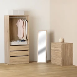 Dressing 3 tiroirs avec penderie, Effet bois