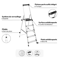 Escabeau pliable en aluminium 5 marches