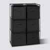 Etagère 6 cases avec 6 boîtes de rangement, Noir