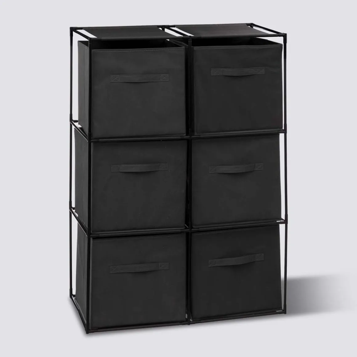 Etagère 6 cases avec 6 boîtes de rangement, Noir
