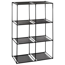Etagère 6 cases avec 6 boîtes de rangement, Noir