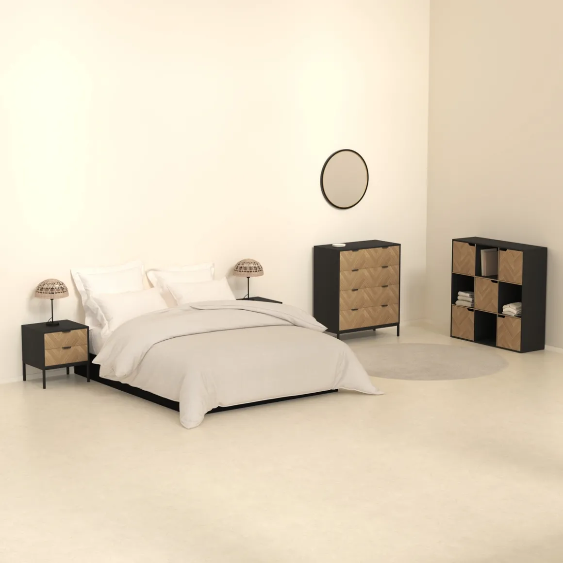 Etagère 9 cases, Effet bois et noir