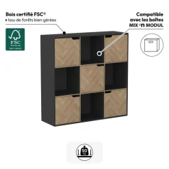 Etagère 9 cases, Effet bois et noir