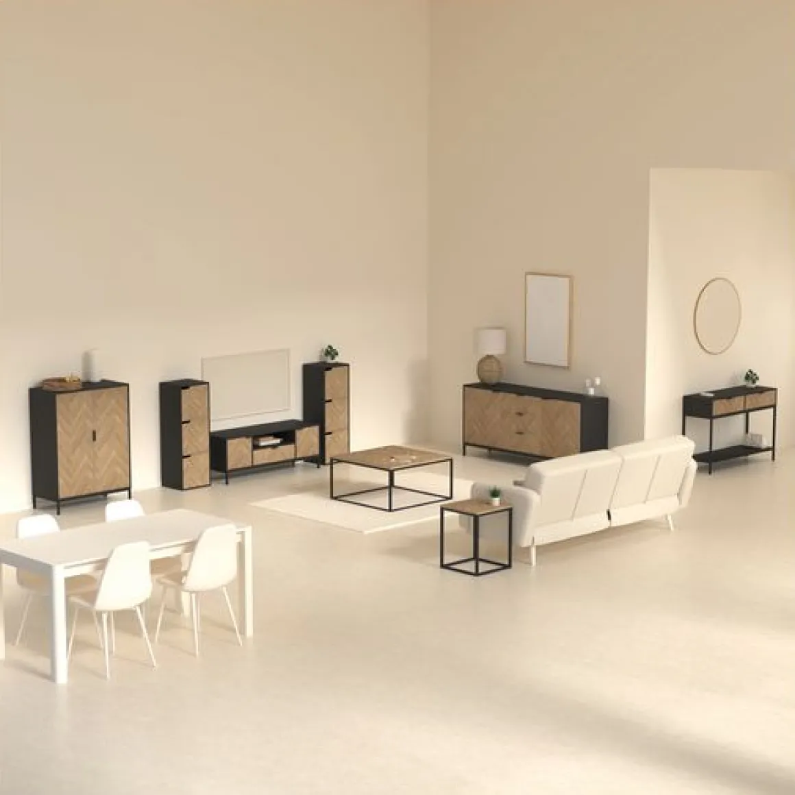 Etagère 6 cases, Effet bois et noir