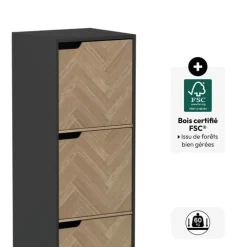 Etagère 3 cases, Effet bois et noir