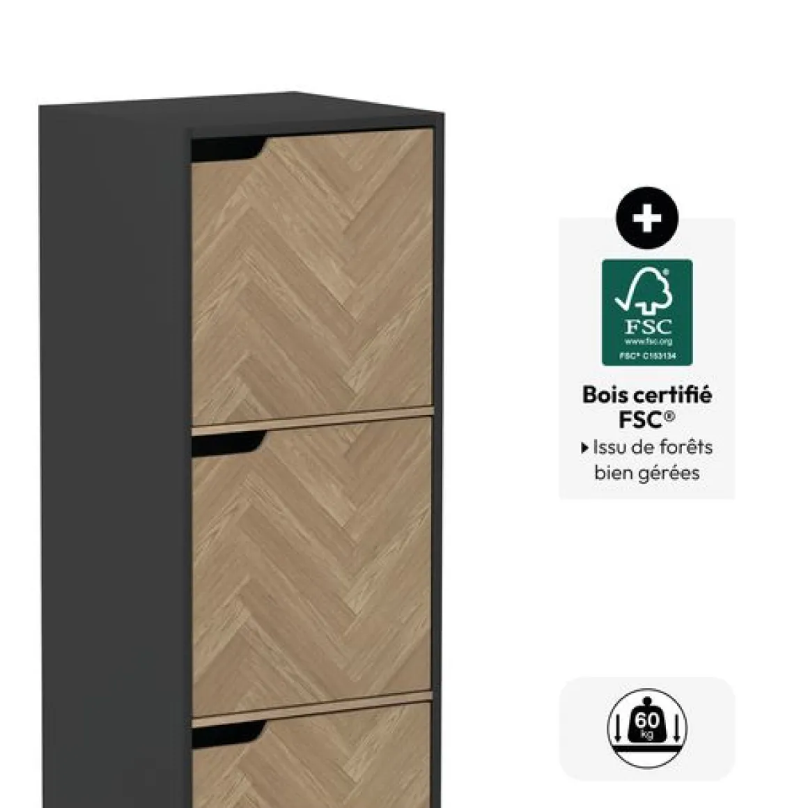 Etagère 3 cases, Effet bois et noir