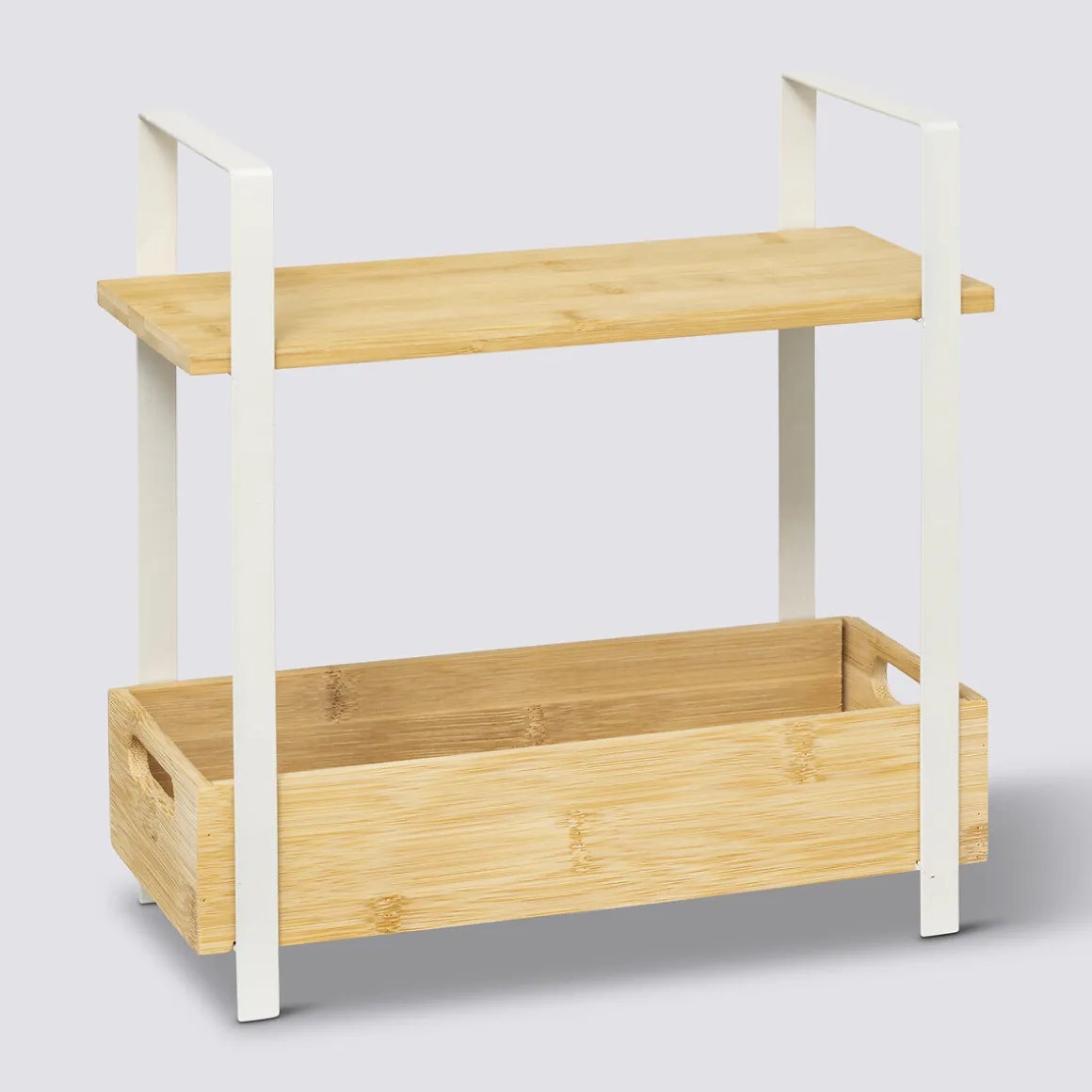 Etagère 2 niveaux avec bac de rangement, Bambou