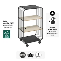 Etagère 3 niveaux, Métal et bois, Beige