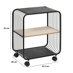 Etagère 2 niveaux, métal et bois, Noir