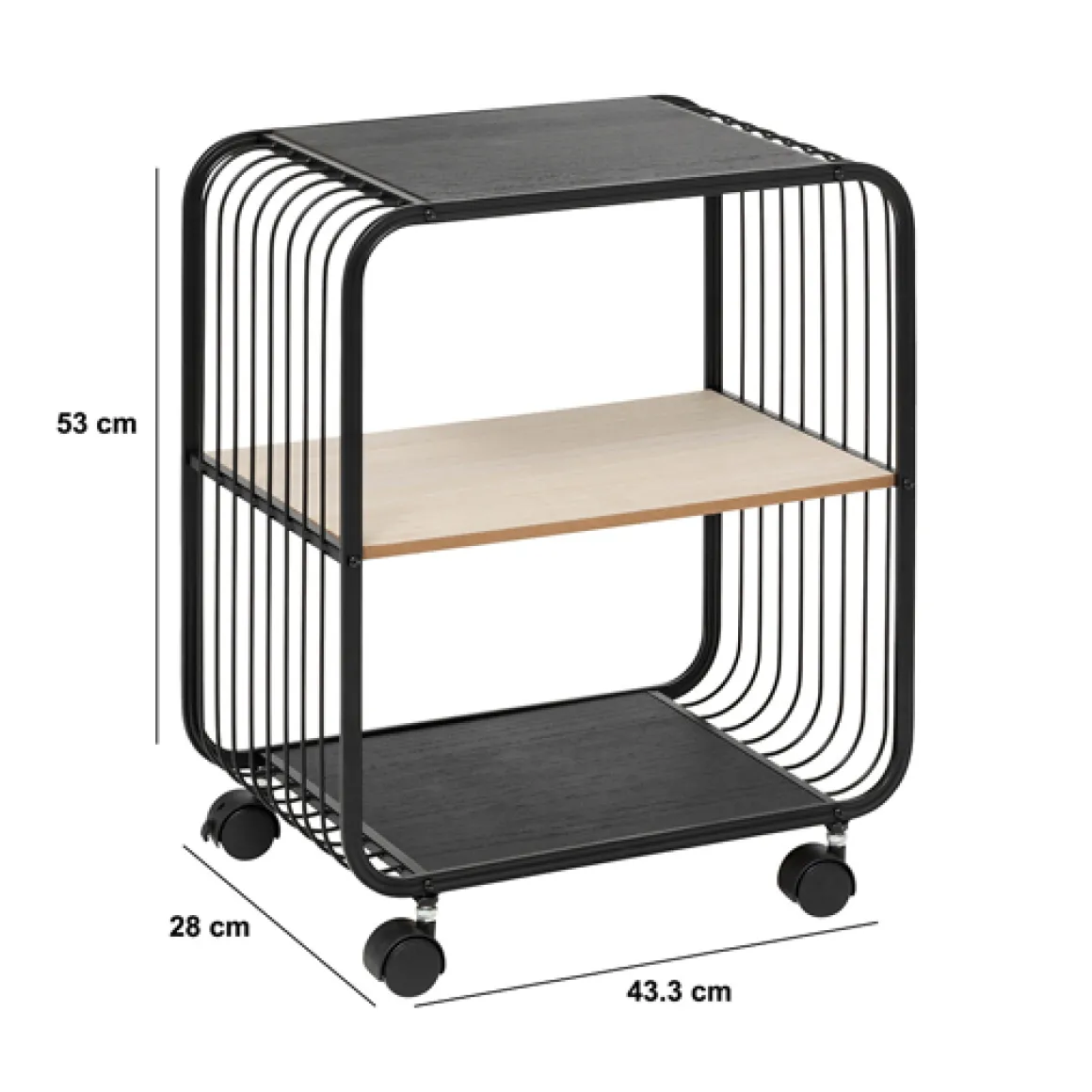 Etagère 2 niveaux, métal et bois, Noir