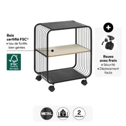 Etagère 2 niveaux, métal et bois, Noir