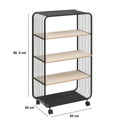Etagère 4 niveaux, métal et bois, Noir