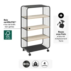 Etagère 4 niveaux, métal et bois, Noir