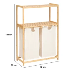Etagère avec 2 sacs à linge, Bambou
