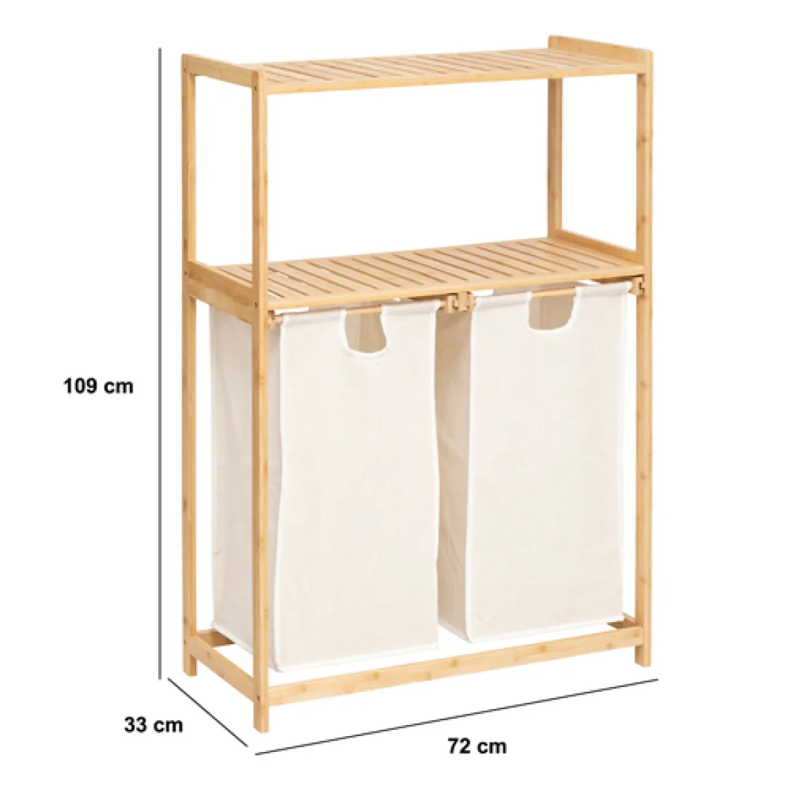 Etagère avec 2 sacs à linge, Bambou